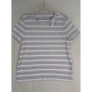 NEW Gap T-Shirt Women's L Purple Striped Favorite Tee Short Sleeve Crew Neck
